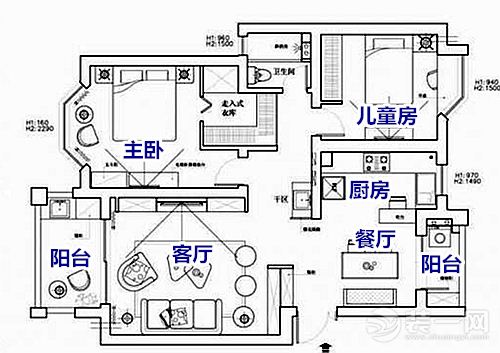 上海装修网两室两厅装修样板间